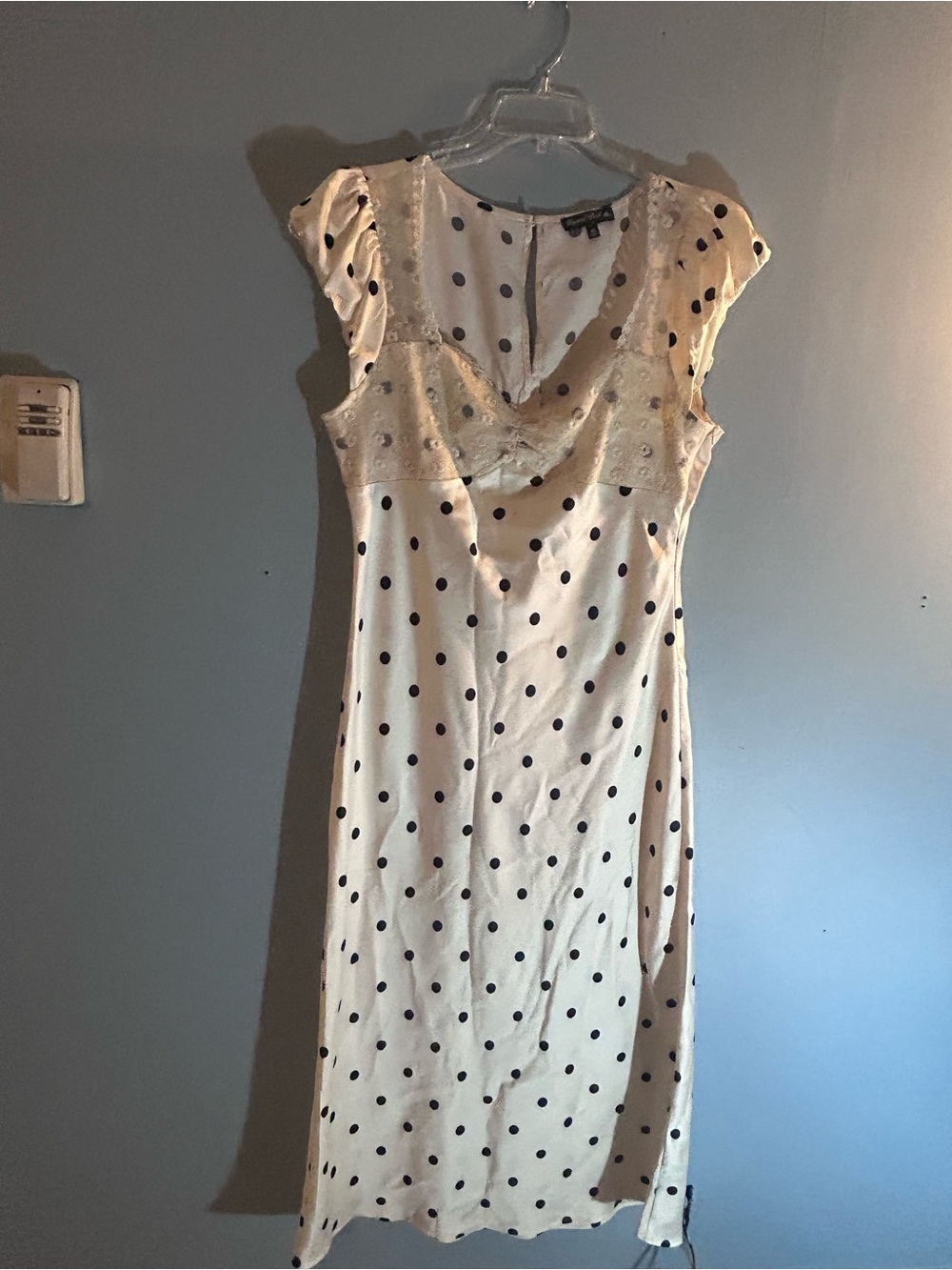 Crystal Doll Cream Midi Slip Dress with Black Polka Dots